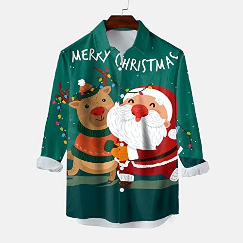חולצות חג המולד של Wocachi Mens חולצות שרוול קצר כפתור פאנקי מטה חולצות חולצות אלוהה