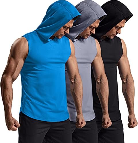 3 חבילה גברים של שרירים טנק עם הסווטשרט, מגניב יבש פעיל ספורט ריצה חולצות, קל משקל אימון כושר ביצועים