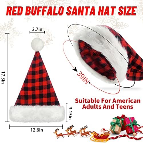 2/3/4 חבילה סנטה כובעי למבוגרים-אדום באפלו משובץ חג המולד כובע פלאפי קטיפה סנטה קלאוס כובעי עבור נשים