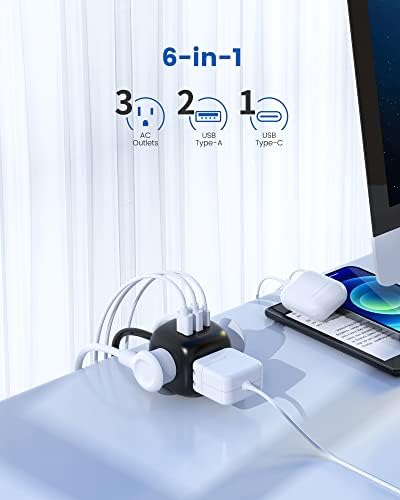 Superdanny Power Strip, Mini Surge Surge עם 2 חנויות רחבות רווחים ו -4 יציאות USB ו- USB C חסימת קוביית