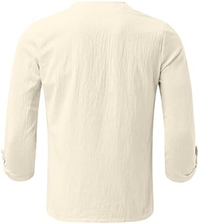 חולצות חוף HDDK Mens חולצות קיץ תחבושת נושאות נ 'צוואר 3/4 שרוול היפי צמרות מזדמנים וינטג' פשתן כותנה