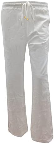 Adpan ומכנסיים אלסטיים מוצקים ישרים משרטט ארוך פשתן נשים המותניים מכנסיים מזדמנים