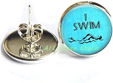 עגילים מקסימים עם עגילים צמודים עגילי שחייה אני שוחה - מתנה לשחיין-אהבה לשחות-תכשיטי שחייה-תכשיטי בתולת