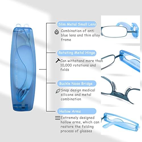 מתקפל קריאת משקפיים מיני נייד קוראי כחול אור חסימת עבור גברים נשים מעצב מתקפל כיס משקפיים