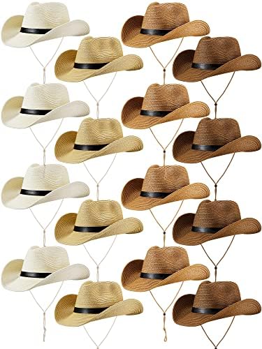 12 יחידות קיץ קש קאובוי בוקרת כובע לנשים גברים מערבי קש כובע בתפזורת רחב ברים תקליטונים הגנת כובע עם