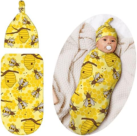 דבורה של דבורה שמיכת חוט עם כובע עם כובעים חוטפים מעלה מעבר רך שנולד חדש מקבל שקי שינה שמיכה לבנות תינוקות