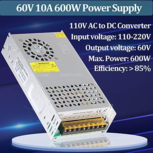 גרסה חדשה DC 60V 10A 600W מתאם אספקת חשמל מתאם 110V AC עד 60V Converter Converter אספקת חשמל 60V 10A