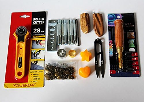 50 כלים של DIY עור ערכה מלאה- פונץ 'חריץ גלגל מתכוונן קצה קצה קצה קצה חלוק חוט שעווה חוט סימן עט מחק