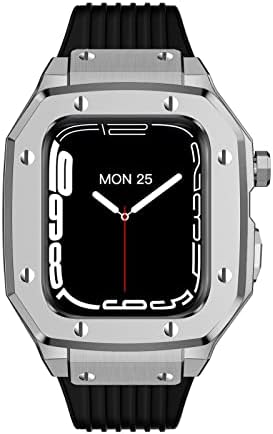 CNHKAU סגסוגת שעון רצועת רצועת רצועת פס Apple Watch 8 7 6 5 4 SE 45 ממ 44 ממ 42 ממ מתכת יוקרה גומי מתכת