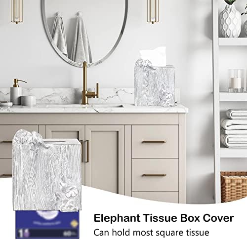 כיסוי קופסת רקמות של פיל פיל ריבוע, מחזיק קופסת רקמות לבן, תפאורה לאמבטיה של פיל, מארגן רקמות מפיות