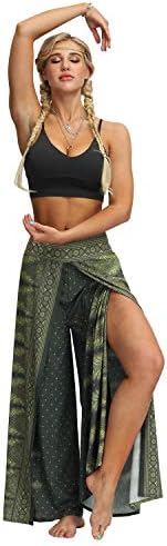 מפואר Uyee Womens Boho Print Slit מכנסי רגל רחבים סיבתי היפי בוהמי מכנסיים אימון מכנסי יוגה מכנסי חוף