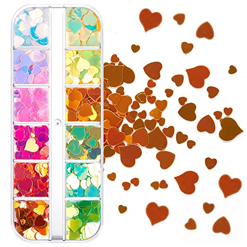 חג האהבה נייל אמנות נצנצים 24 רשתות 3 ד הולוגרפית מעורב צבע לב נייל אמנות לב פאייטים, לב פאייטים נייל