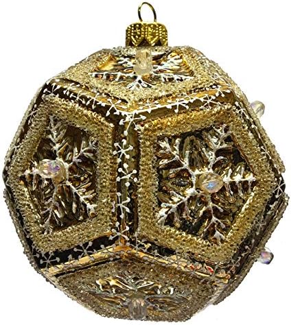זהב חרוזים פתית שלג דודקהדרון כדור פולני זכוכית עץ חג המולד קישוט