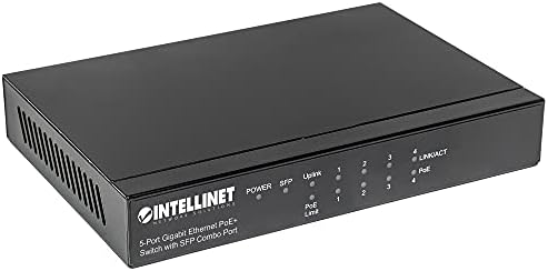 פתרונות רשת Intellinet 561174 5-Port Gigabit Ethernet POE+ מתג עם יציאת משולבת SFP