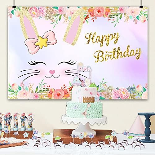 7 * 5 רגל קריקטורה באני שמח יום הולדת רקע פורח פרח רקע צילום רקע חמוד מחייך חתול ראש יום הולדת חגיגת