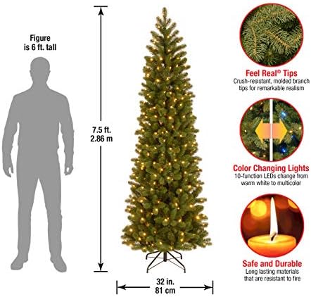 חברת העצים הלאומית מוארת מראש 'מרגישים אמיתיים' מלאכותית דק-סנפוטית עץ חג מולד, ירוק, אשוח של דאגלס,