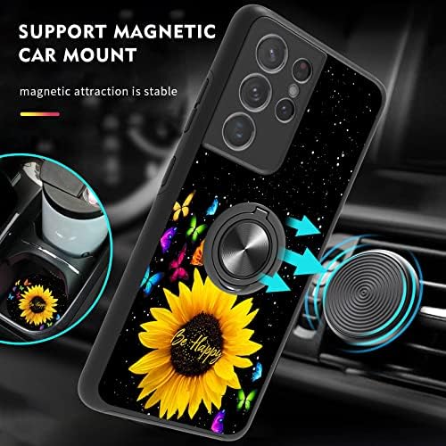 עבור Samsung Galaxy S21 Ultra 5G עם מחזיק עמדות טבעת 360 מעלות טבעת תומך במכונית מגנטית, דפוס פרפר צבעוני