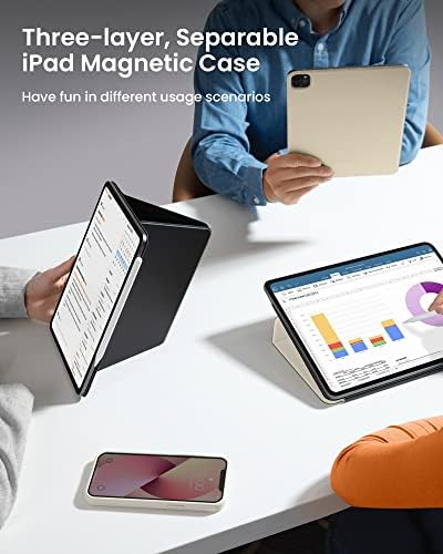 Tomtoc חכם Folio Case Case עבור 12.9 אינץ 'iPad Pro 6/5/4/3 Gen 2022-2018, 3 שכבות, נפרד, נפרד, רזה