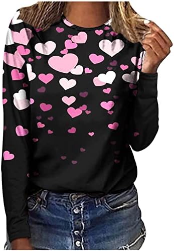 חולצת שרוול ארוך של יום האהבה לנשים עניבה חמודה צבע צמרות אופנה מזדמנת טוניקה טוניקה לבוש חולצה מודפסת