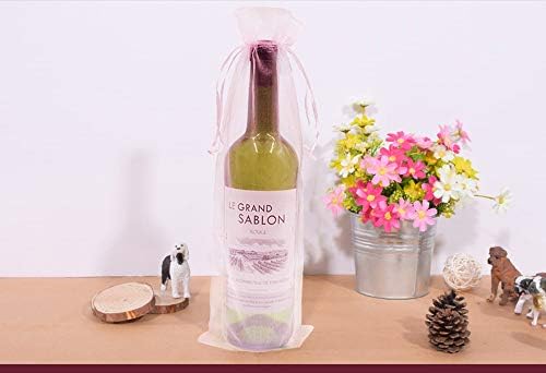 Bezall 20 יחידות אורגנזה שקיות מתנה יין עם משיכת בקבוקי משקאות זכוכית, כיסויי בקבוק ורוד ורוד למקלחת