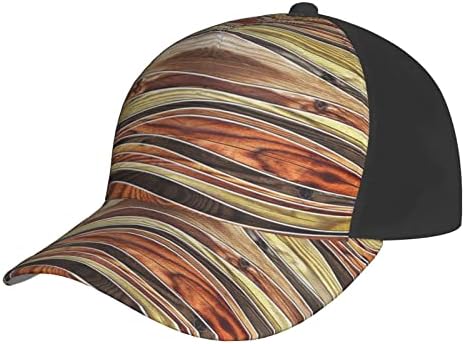 עץ קרש מרקם מודפס בייסבול כובע, מתכוונן אבא כובע, מתאים לכל מזג האוויר ריצה ופעילויות חוצות שחור