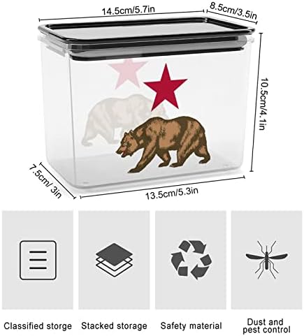 קליפורניה דוב ואדום כוכב אחסון מכולות ברור פלסטיק תיבת עם מכסים לשימוש חוזר פחי מטבח דגנים חטיפים יבש