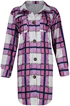 מעילים משובצים של בסיסיין לנשים כפתור משובץ מזדמן למטה חולצות שרוול ארוך מעילי ז'קט פלאנל.