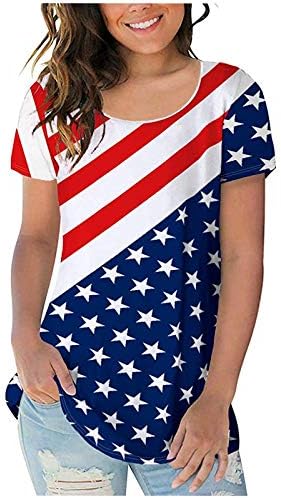 4 ביולי חולצה לנשים אמריקאי דגל מזדמן קיץ קצר שרוול צווארון עגול חולצות כוכבים פסים לקשור לצבוע קומפי