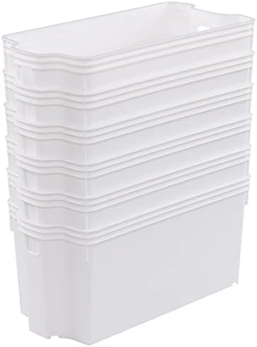 פח סל אחסון של ערמת פלסטיק של סאדי, 6 חבילות סלים לבנים לארגון