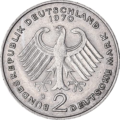 1969-1987 2 מטבע מארק גרמני, עם קונצ'לור הגרמני המודרני הראשון. 2 דויטשה מארק שדורג על ידי המוכר המופץ