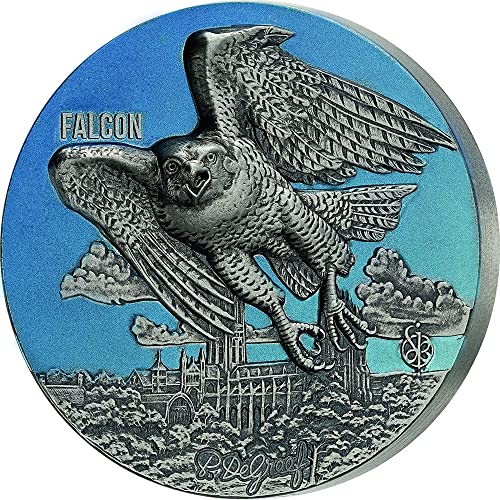 2022 De Urban Hunters Powercoin Falcon 3 Oz מטבע כסף 1500 פרנק בנין 2022 גימור עתיק