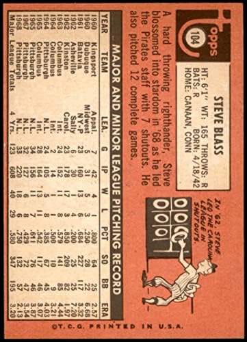 1969 Topps 104 Steve Blass Pittsburgh Pirates VG/Ex Pirates