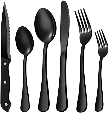 ערכות כלי כסף 72 חלקים עבור 12, סט כלי אוכל שחור עם סכיני סטייק סט כלי מטבח נירוסטה למסעדה ביתית, מראה