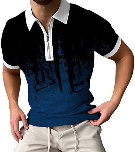 XXBR רוכסן חולצות פולו לגברים, קיץ פסים רזה בכושר שרוול קצר חולצה טופ חולצה מזדמנת עבור עבודה ללבוש