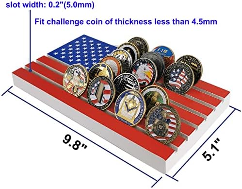 6 שורות מחזיק מטבעות אתגר צבאי תצוגת מטבעות מארז דגל אמריקה דגל מעמד, מחזיק 30-36 מטבעות