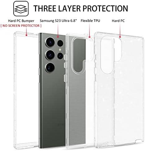 Duedue עבור Samsung Galaxy S23 Ultra Case, Blitter Bling Bling Sparkle 3 בכיסוי כבד מכסה Hybrid Hybrid