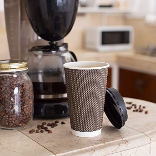 כוסות קפה חד פעמיות חום פרומורה עם מכסים 16 עוז, כוסות אדווה מנייר מבודד פרימיום לקפה חם, כוסות נייר