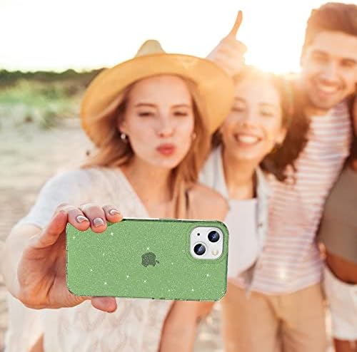 ULAK תואם לאייפון 13 נצנצים ירוקים של מארז, נוצץ נוצץ חמוד בלינג דק לנשים בנות, כיסוי טלפון מגן AN-Scratch