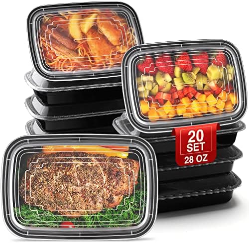 אופאקו 20 סטים 28 עוז מיכל הכנה לארוחה לשימוש חוזר - פלסטיק-מזון-אחסון-מכולות-עם-מכסים, מכולות חד פעמיות,