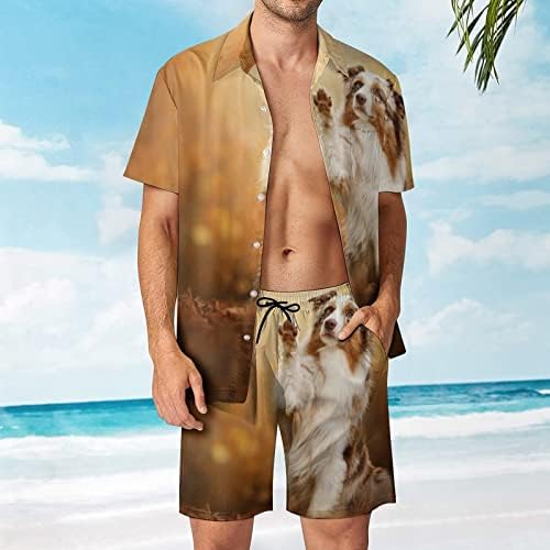 Weedkeycat אוסטרלי רועה אאוסטרלי תלבושות חוף חוף 2 חלקים כפתור הוואי למטה חולצה קצרה שרוול ומכנסיים