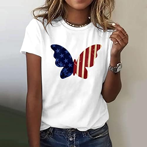 חולצות לנשים פסים כוכבים דגל לאומי מודפס 4 ביולי יום העצמאות חולצות חולצה מזדמנים עם שרוולים קצרים