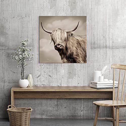 תמונת פרה של יאק היילנד תפאורה: קיר חיה מערבי אמנות בז 'בצבע חיות בר הדפסים של בית חווה ליצירות אמנות