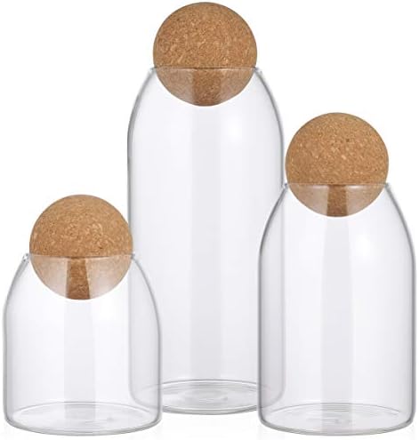 זכוכית מזון אחסון מכולות 3 יחידות זכוכית צנצנות עם פקק מכסה סט מזון חממה אטום ברור אחסון מיכלי עם עץ