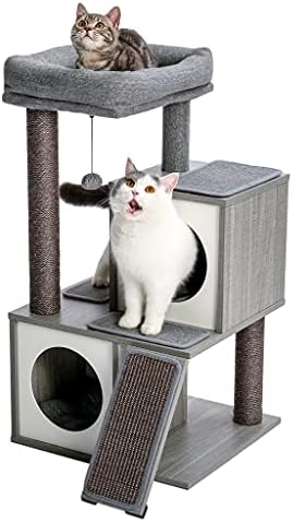 מגדל חתולי עץ חתולים מודרניים הכולל עמודי גירוד מכוסים סיסל, דירה מרווחת ומוט גדול לחתולים קטנים עד