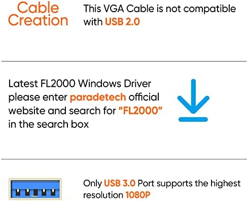 CableCriation USB 3.0 לכבל VGA 6 רגל, USB ל- VGA 15 מתאם PIN 1080p @ 60Hz, עם מנהל התקן מובנה רק תומך