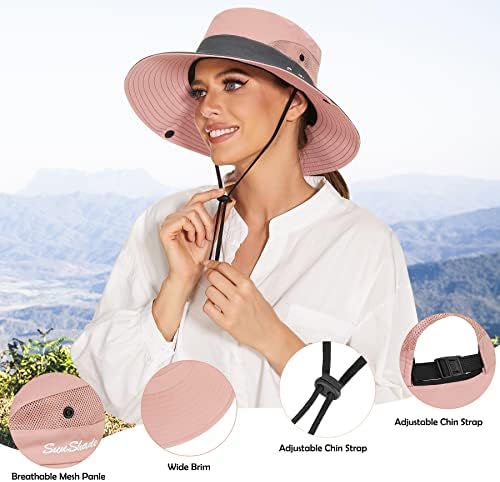 Zando נשים כובע שמש עם חור קוקו לנשים כובעי שמש מתקפלים לנשים הגנת UV רחבה כובע דיג בקיץ