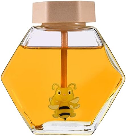 זכוכית דבש צנצנת עם מצקת ומכסה חמוד אטום דבש מכולות זכוכית דבש סיר לאחסון דבש וסירופ