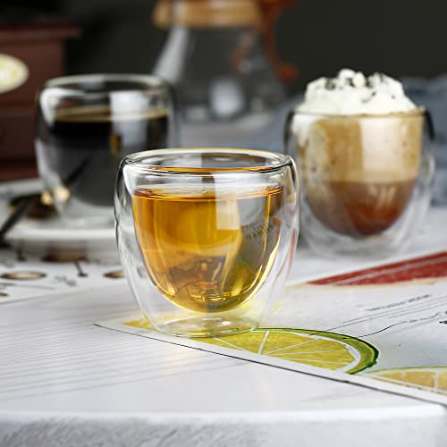 ספלי קפה קפה קיר כפול לוקסו, 3.5 כוסות אספרסו מיני פלוס, ספלי קפה מזכוכית בורוסיליקט מבודדת מבודדת סט