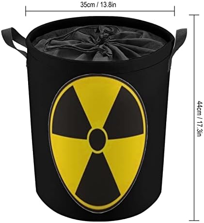 קרינה גרעינית אזהרת סימן עגול שק כביסה עמיד למים אחסון סל עם שרוך כיסוי ידית