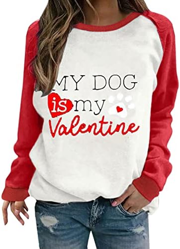 אופנה לנשים סווטשירטים של יום האהבה הכלב שלי הוא הסוודרים שלי עם שרוולים ארוכים של ולנטיין, סוודרים